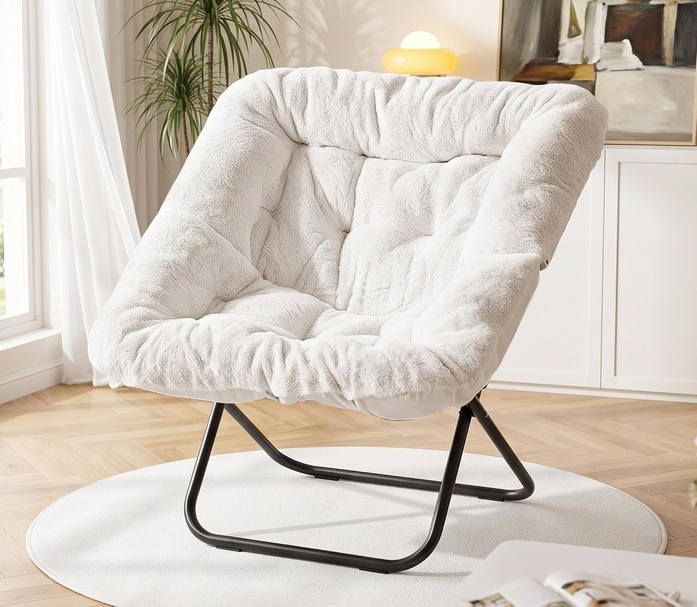Comfy Saucer Chair Folding Reading Lounge Chair Living Room Chairs, White