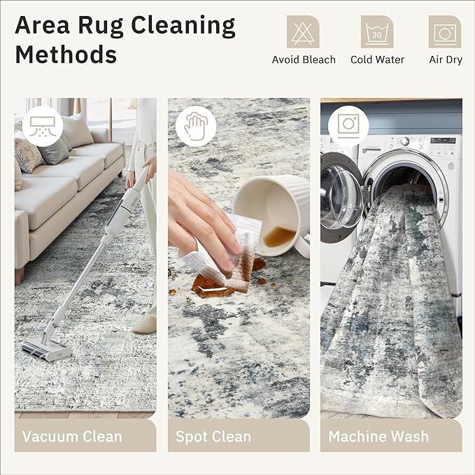 Abstract Rug 8x10 Large Living Room Rugs Neutral Modern Washable Area Rugs - Image 9