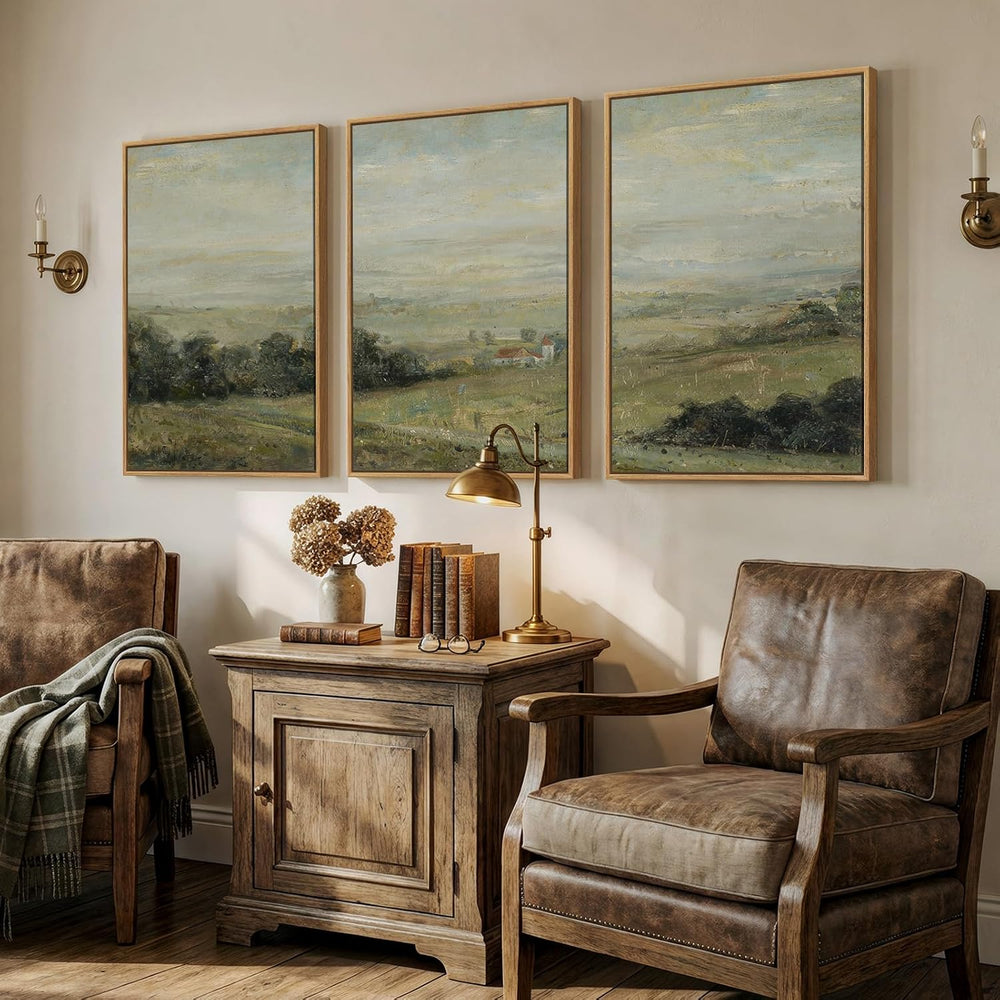 3 Piece Large Framed Vintage Landscape Wall Art for Living Room, 24x36 Inch