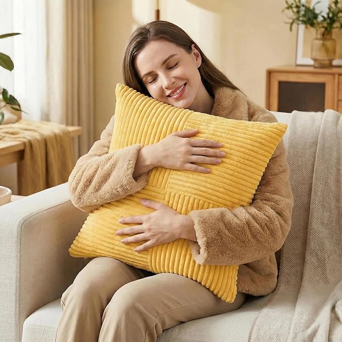 Fancy Homi 2 Packs Yellow Decorative Throw Pillow Covers 20x20 Inch - Image 2