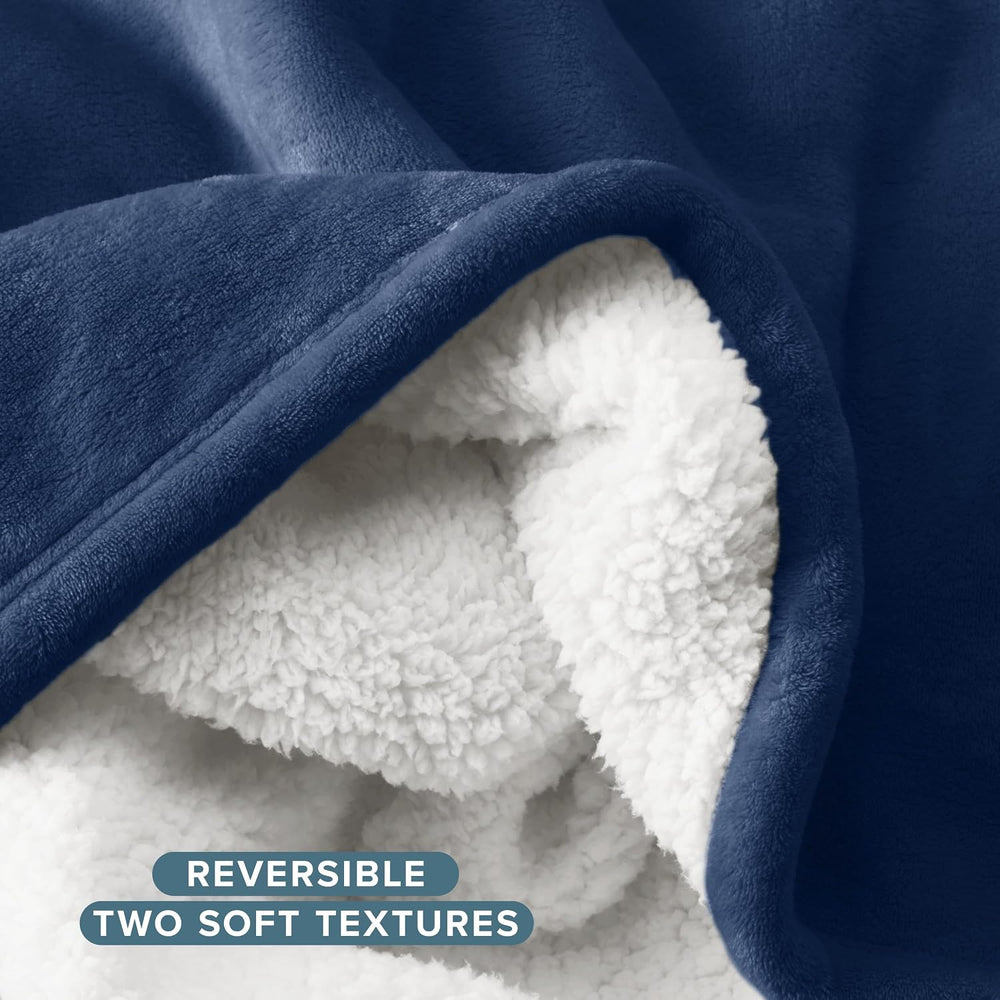 Bare Home Sherpa Fleece Blanket (Full/Queen, Dark Blue)