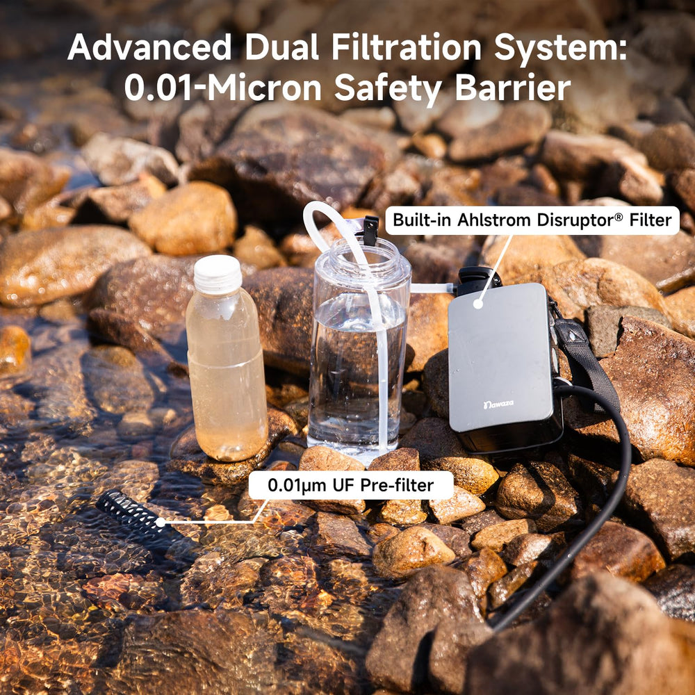 NAWAZA Portable Electric Water Filter, 0.01 Micron Dual, 800mL/min Pump