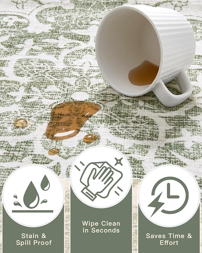 Madane 8x10 Area Rugs for Living Room, Machine Washable Vintage Green Rug - Image 5