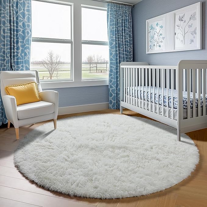 ONASAR Cream White Round Area Rugs 6ft, Fluffy Soft Bedroom Circle Rug Floor Mat - Image 8