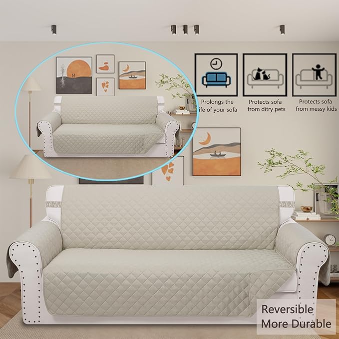 Reversible Couch Cover for 3 Cushion Couch for Pet Friednly Sofa Cover for Dogs - Image 2