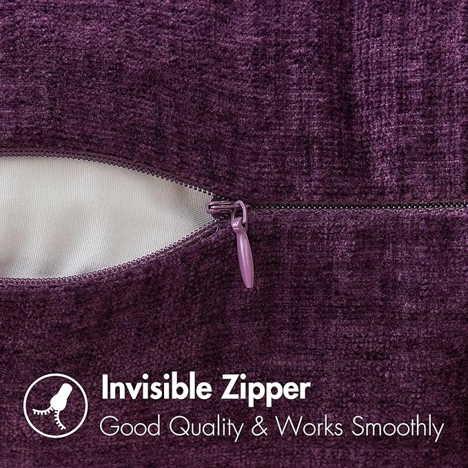MIULEE Pack of 2 Couch Throw Pillow Covers 12x20 Inch Soft Plum Purple Chenille - Image 3
