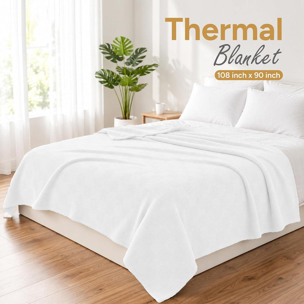 100% Cotton Blanket King Size Thermal Blanket (108"x90") - Lightwei...