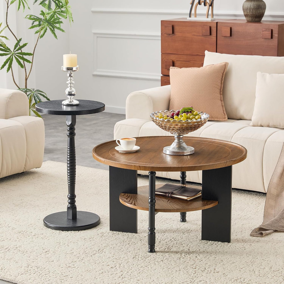 2-Piece Coffee Table Set, Walnut and Black Wood Grain, Side Table | Wood Grain Finish, Side Table Included, 2-Piece Set