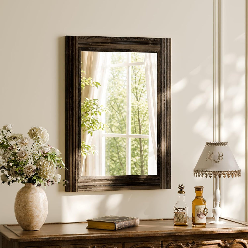 Rectangular Wall Mirror 36" x 24", Solid Wood Frame Bathroom Mirror...