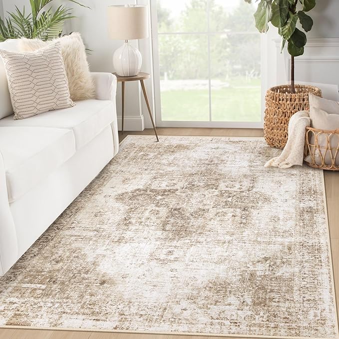 Area Rug 3x5 Washable Rug, Vintage Boho Medallion Entryway Rug Non-Slip Soft by VECARF