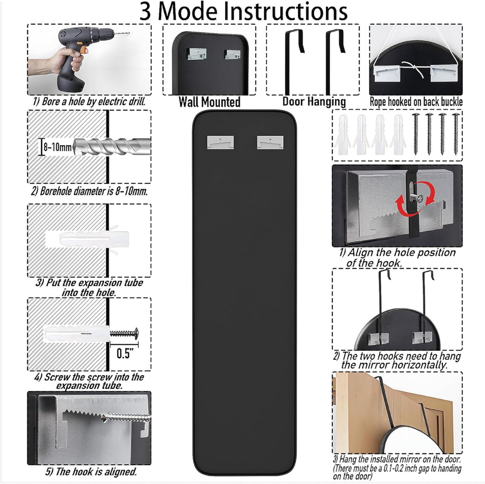 SCWF-GZ 47x14 Mirror Rectangle Full Body Length Door Hanging Wall Mounted Met...