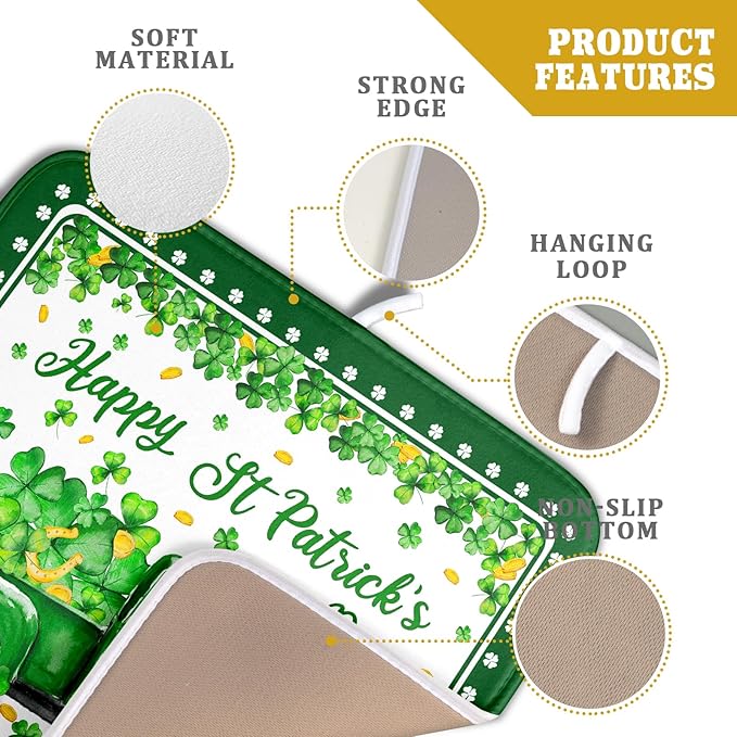 Shamrock Gnome Truck Dish Drying Mat Lucky Clover Dish Drainer Mat 16x18 inch - Image 4