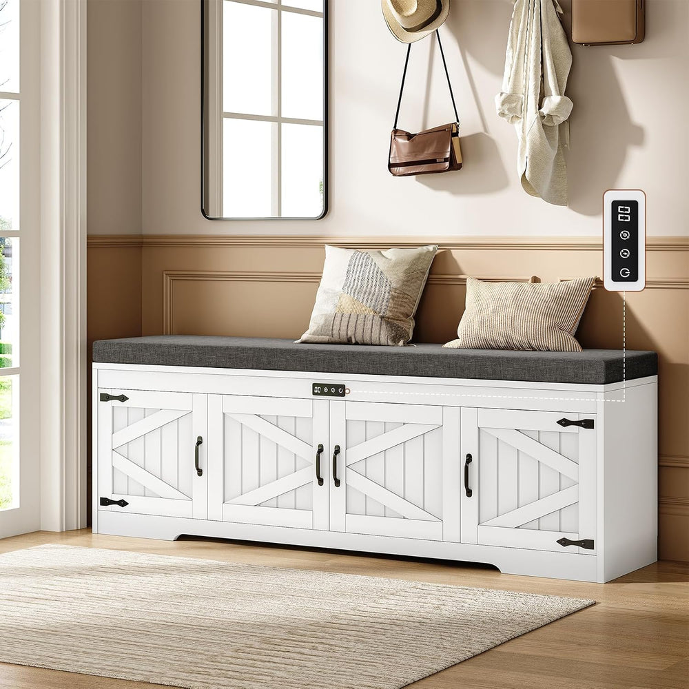 UPOSOJA 60“ Farmhouse Shoe Storage Bench with Deodorizing, Entryway Storage B...