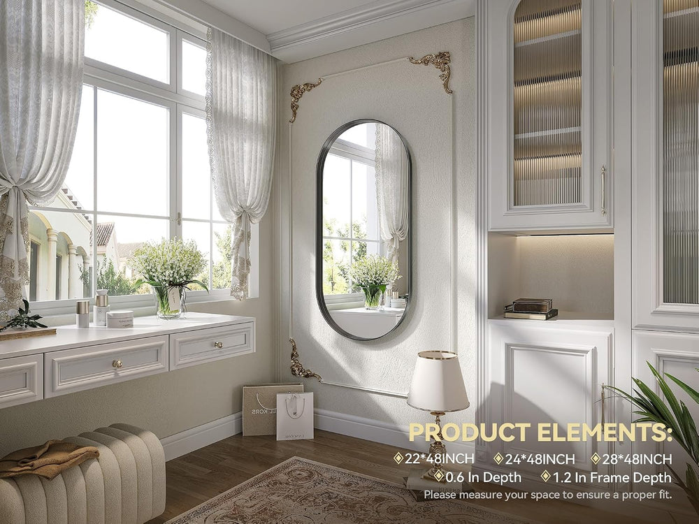 Brightify Black Oval Mirror for Wall 24x48 Inch, Metal Framed Bathroom Vanity...