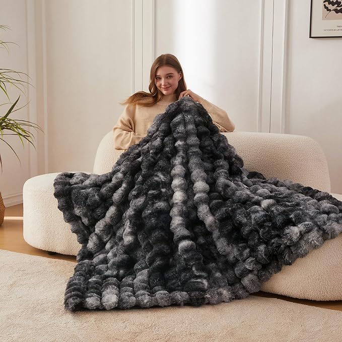 COOVA Faux Fur Throw Blanket for Couch, Cozy Soft and Fuzzy Plush Rabbit Fur - Image 2