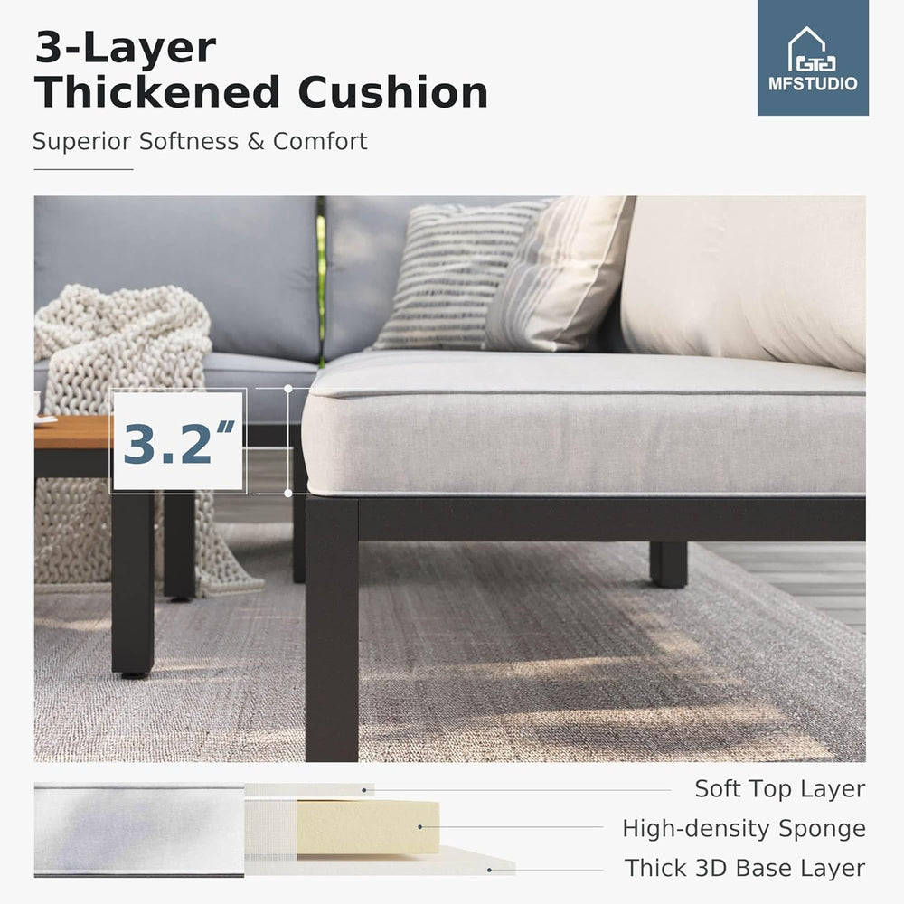 MFSTUDIO 4 Pieces Metal L-Shaped Outdoor Sectional with Cushion,