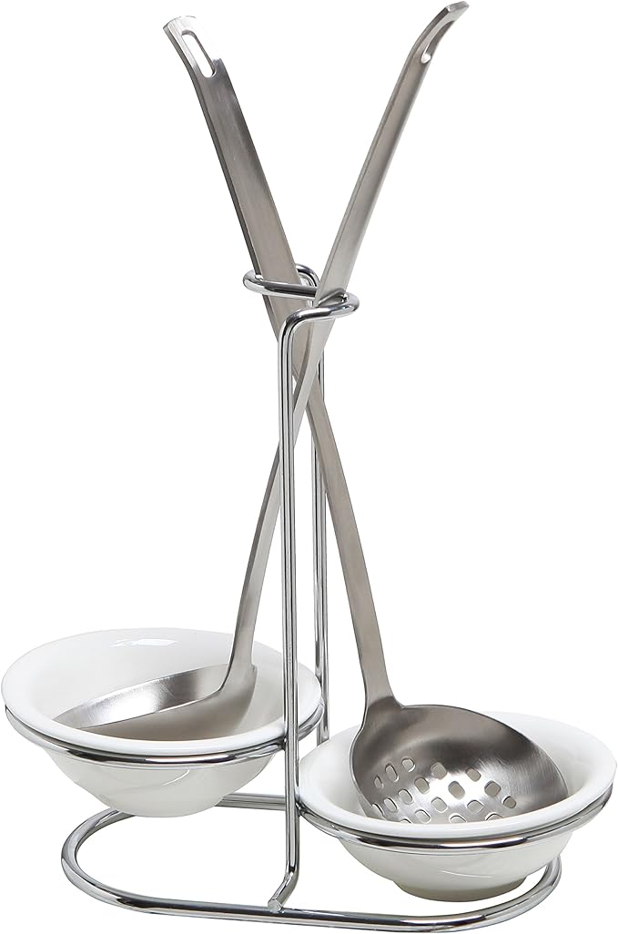 MyGift Set of 2 Ceramic Spoon Rest, Upright Ladle Holder Ceramic Dish - Image 3