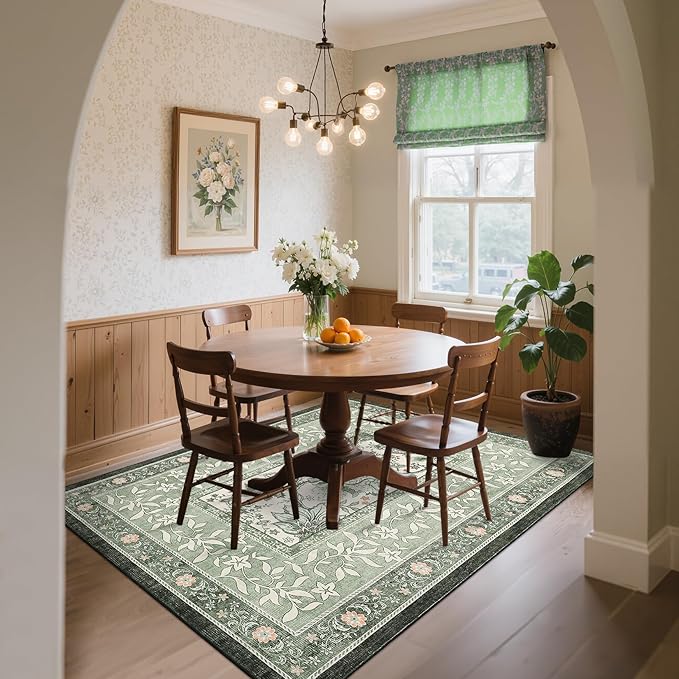 GarveeHome Provence Area Rugs 9x12 Living Room, Botanical Grove Sage Green - Image 3