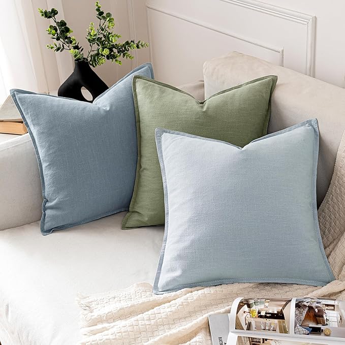 MIULEE Decorative Linen Pillow Covers 18x18 Inch Sage Green ​Boho Farmhouse​ - Image 4
