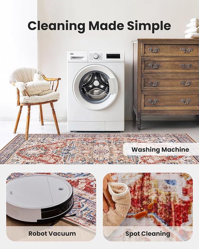AMADA HOMEFURNISHING 9x12 Washable Area Rug, Low-Profile Large Area Rug - Image 5