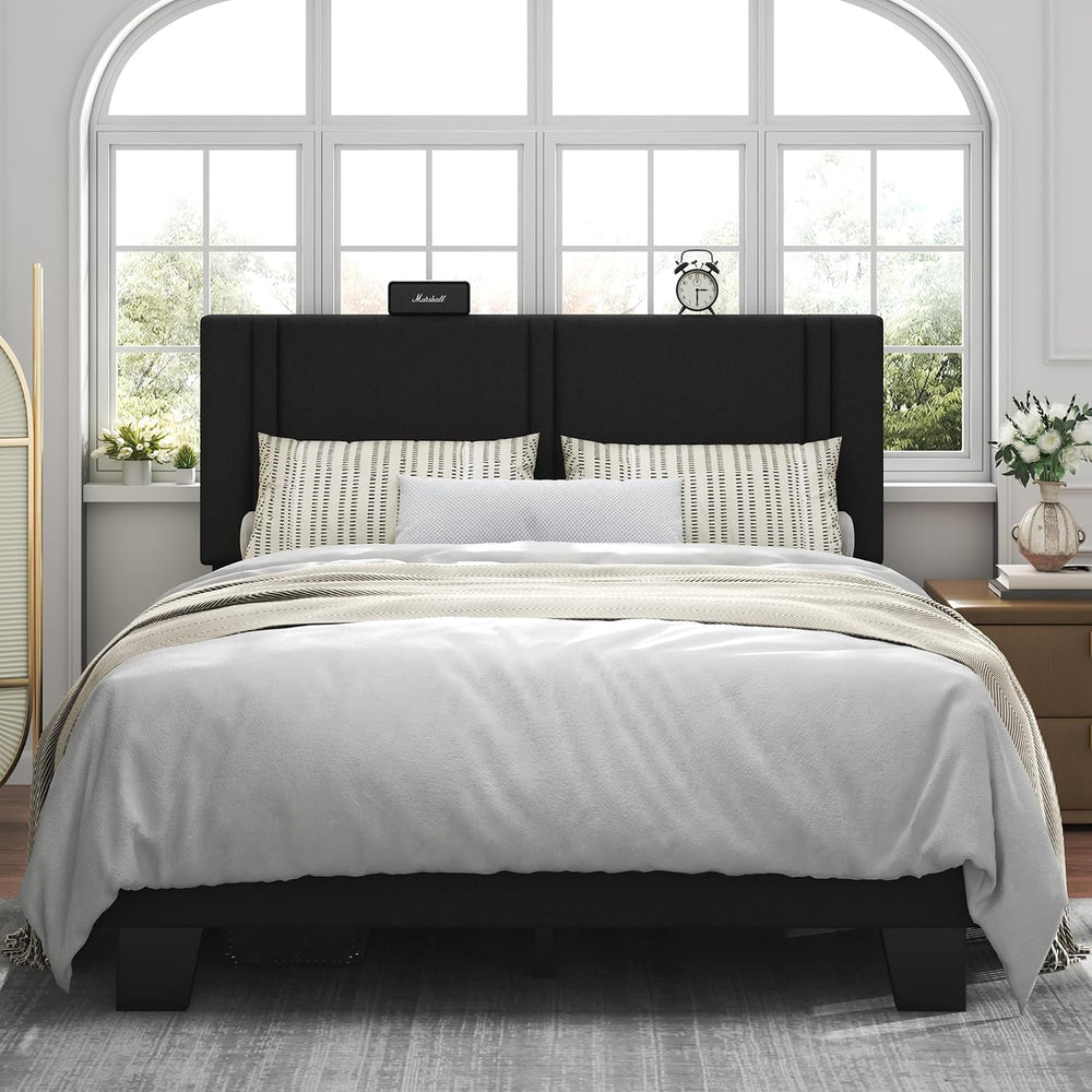 Feonase Full Size Platform Bed Frame, Fabric Upholstered Full Bed Frame, Soli...