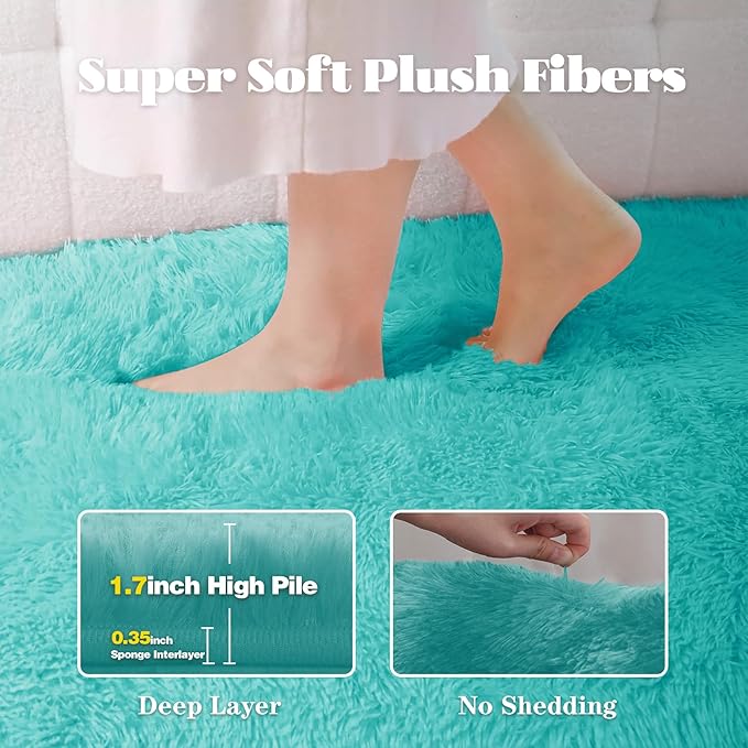 2x6 Runner Rug for Bedroom: Fluffy Shag Soft Washable Rugs Small Fuzzy Plush - Image 3