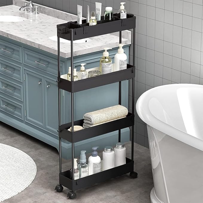 SPACELEAD 2-piece Set Slim Storage Cart 3 Tier, Bathroom Organizer Rolling - Image 5