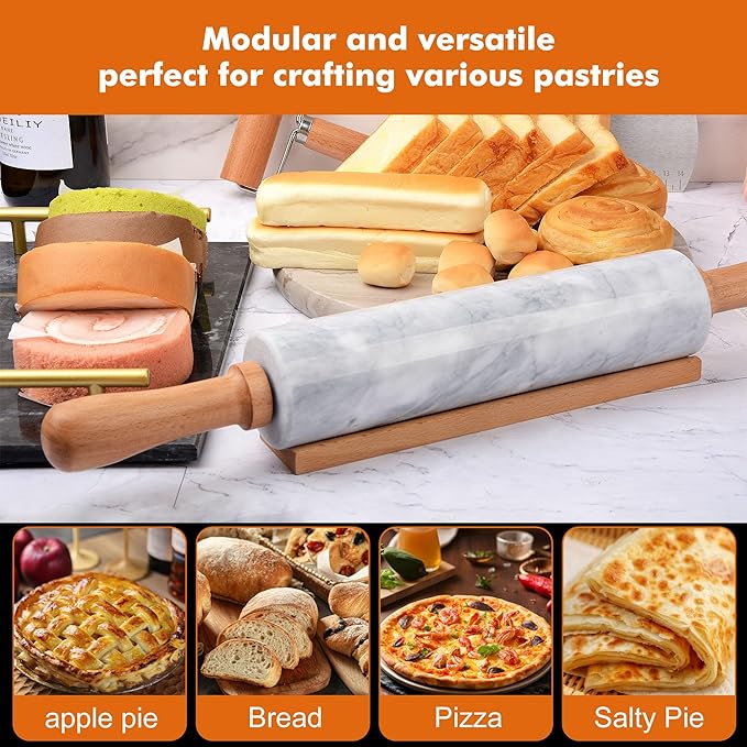 18.5 inches Marble Rolling Pin, Large Non-Stick Dough Roller,