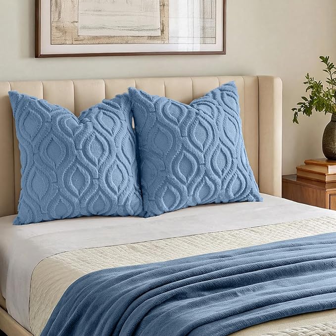 decorUhome Throw Pillow Covers 20x20 Inch Set of 2, Soft Plush Faux Wool Blue - Image 7