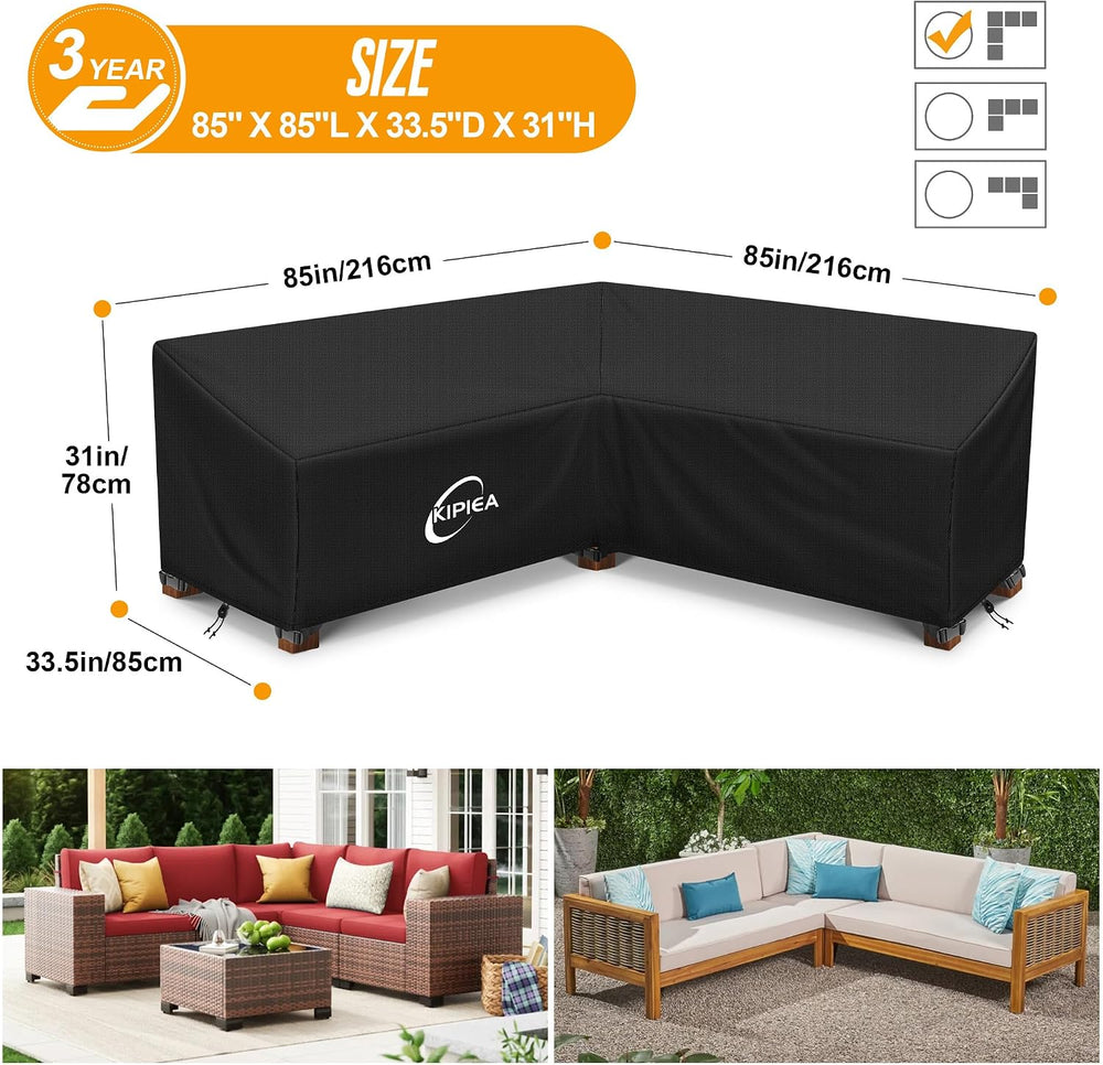 Kipiea Patio V-Shaped Sectional Sofa Cover, 420D Heavy-Duty Oxford Fabric Out...