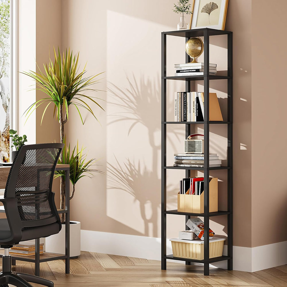 TUTOTAK Bookshelf, 6-Tier Tall Book Shelf, Narrow Bookcase for Small Space, D...