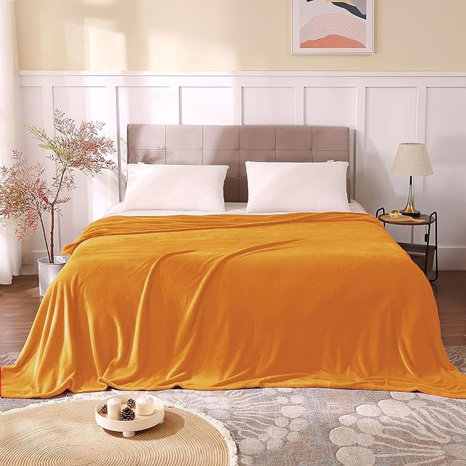 BEDELITE Fleece Blankets Queen Size Burnt Orange Throw Blankets - Image 2