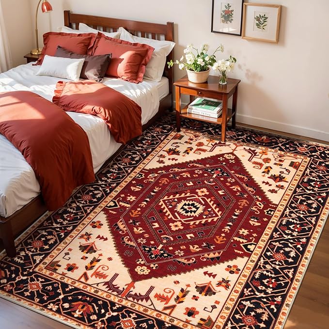 SERISSA Area Rug 3x5 Boho Rugs for Bedroom, Washable Non-Slip Living Room Rug by SERISSAHomeDecorCollection