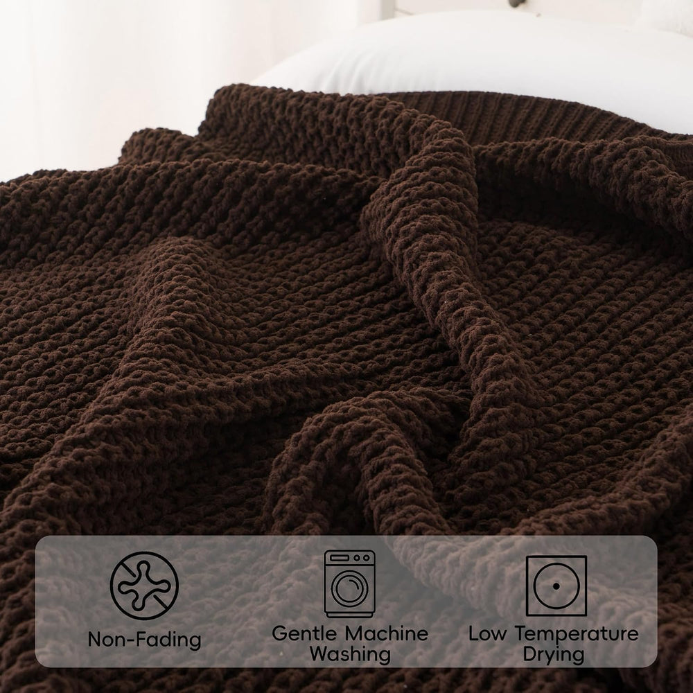 Brown Throw Blanket for Couch, Soft Chenille Knit Throw Blanket 60x80in