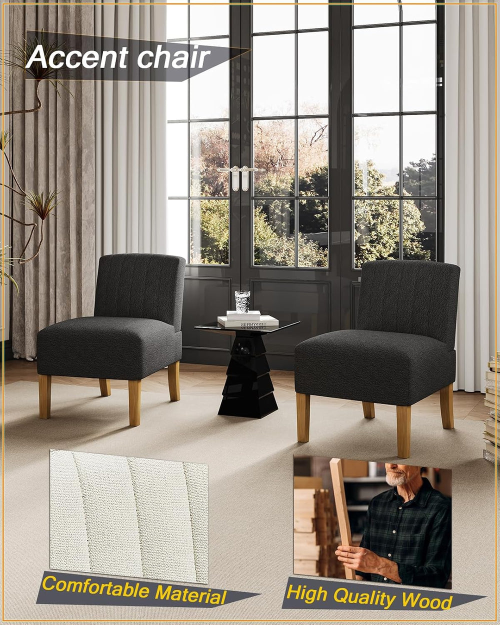 VIRRMO Armless Accent Chairs Set of 2 for Living Room, Modern Slipper Chair L...