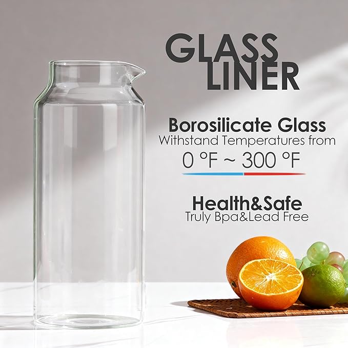 Delove Glass Pitcher with Lid & Shatterproof Shell – Heat-Resistant - Image 3