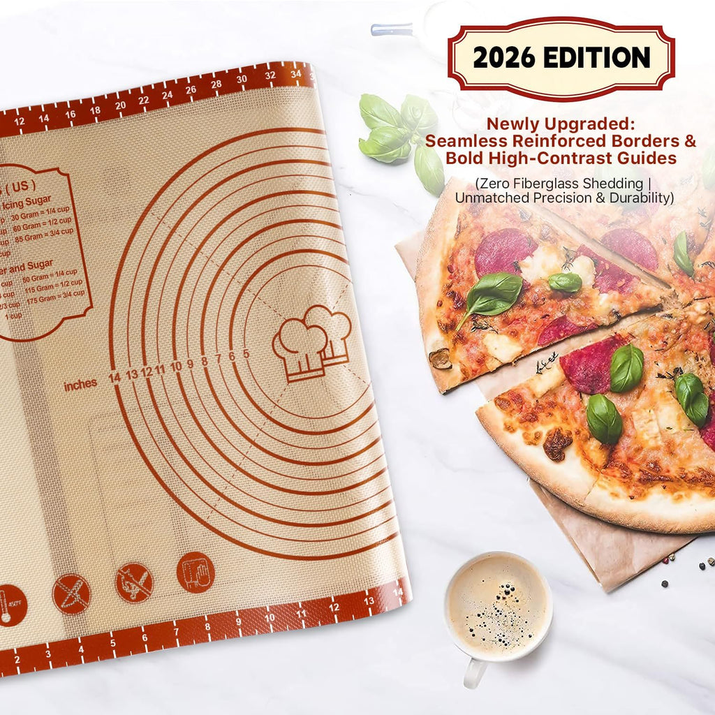 DANIA & DEAN 26"x16" Extra Thick Silicone Baking Mat for Pastry and Bread | Non-Slip & Non-Stick Mat with Measurements, for Pizza, Pie Crust, Dough Rolling, Pasta & Sourdough, Reusable Counter Sheet
