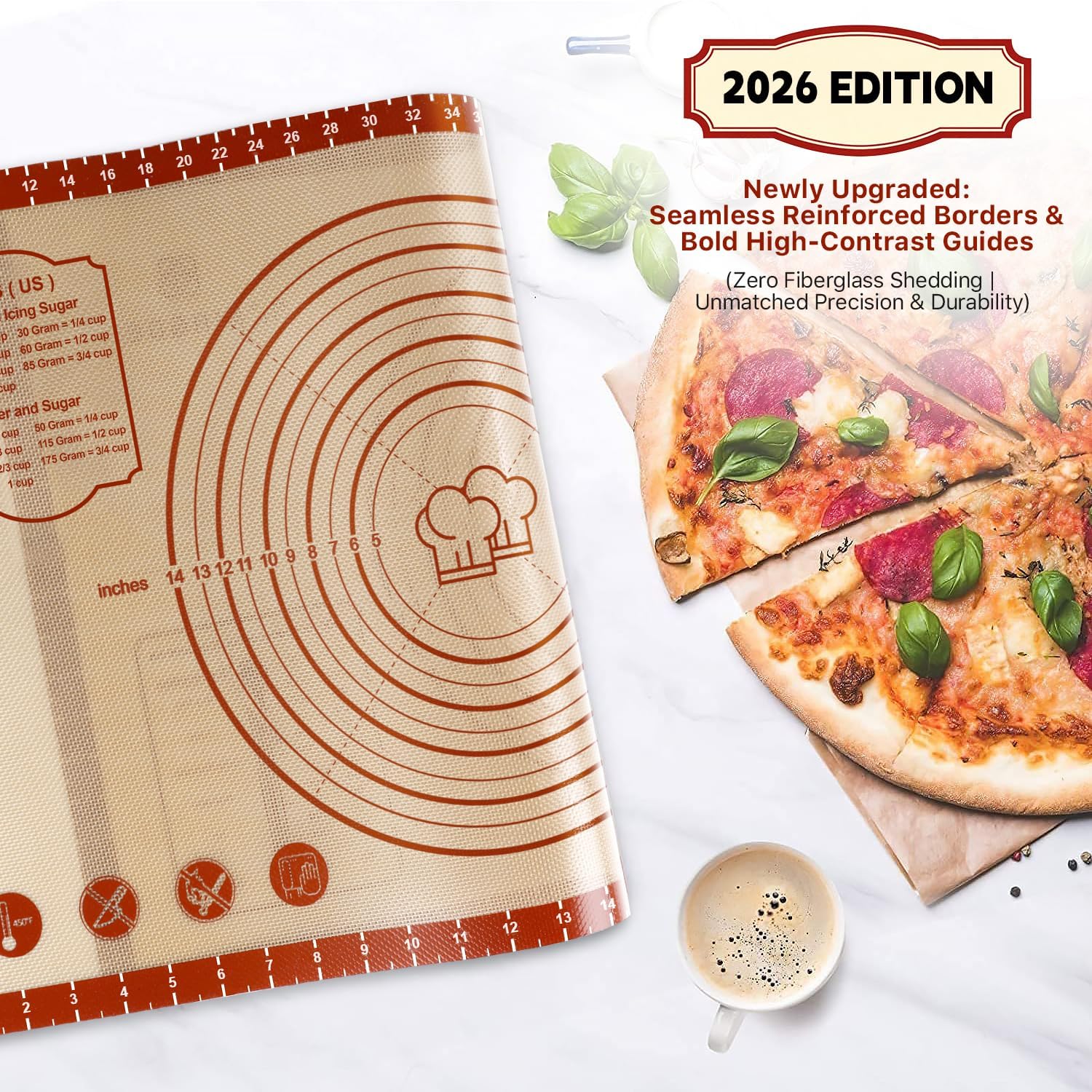 DANIA & DEAN 26"x16" Extra Thick Silicone Baking Mat for Pastry and Bread | Non-Slip & Non-Stick Mat with Measurements, for Pizza, Pie Crust, Dough Rolling, Pasta & Sourdough, Reusable Counter Sheet