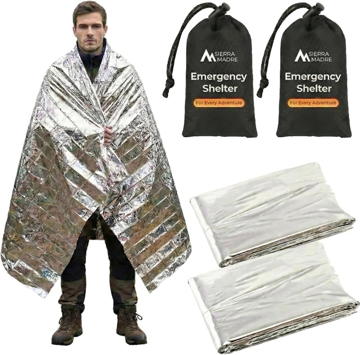 Sierra Madre Emergency Mylar Blanket, Waterproof Survival Shelter (Pack 2)