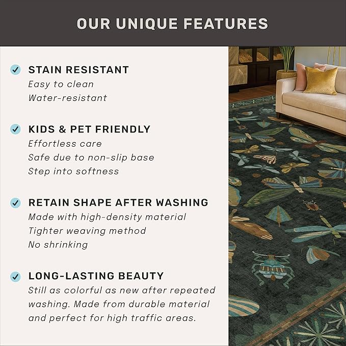 3x8 Dark Green Long Hallway Runner Rug - 8ft Washable Non Skid Wide Runner Rugs - Image 5