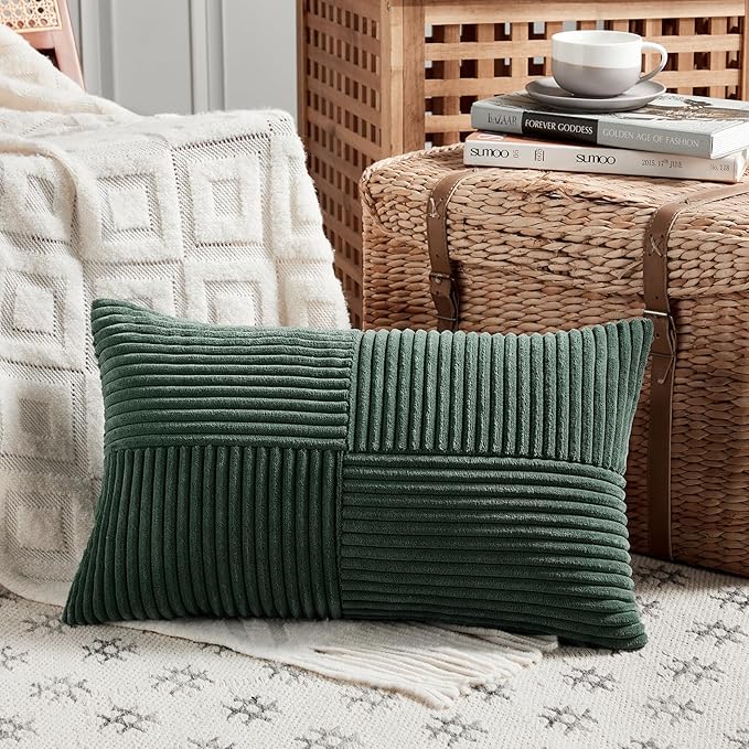 Fancy Homi Set of 2 Dark Green Lumbar Decorative Throw Pillow Covers 20x28 Inch - Image 2
