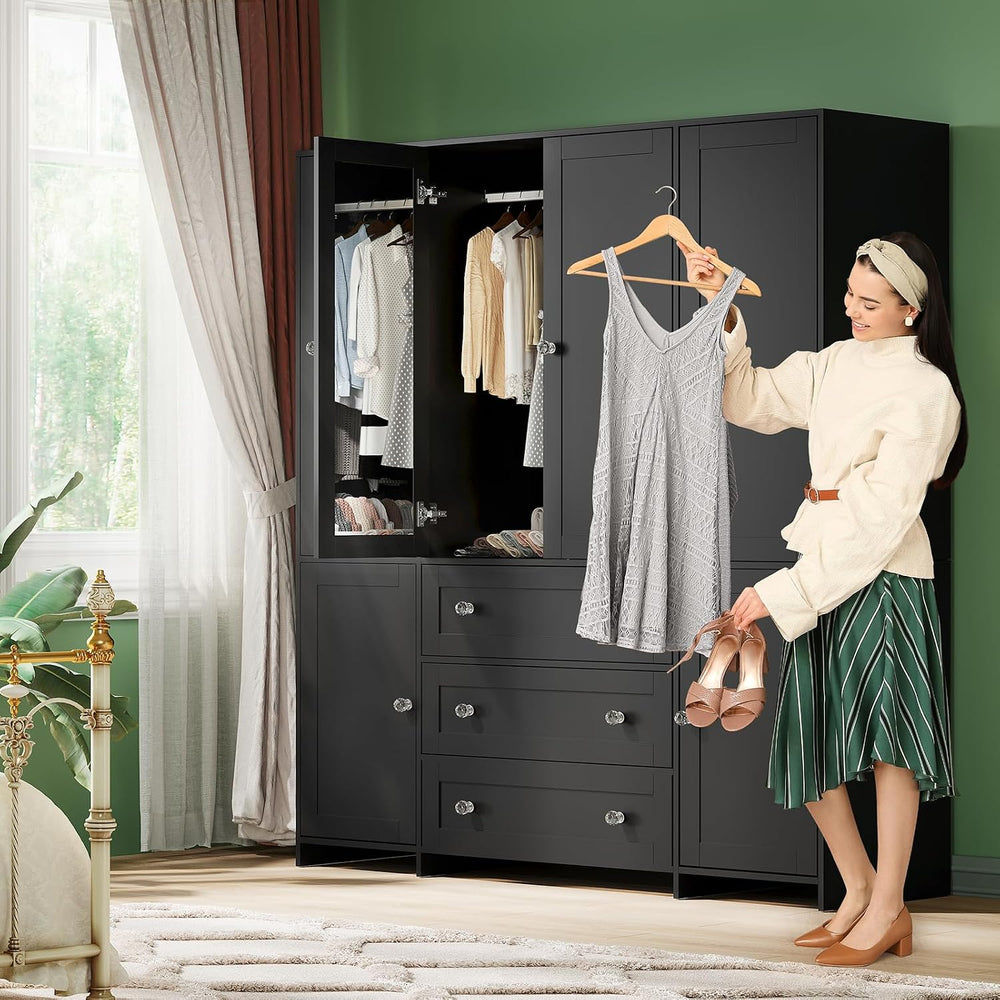VOWNER 71" Armoire Wardrobe Closet with Drawers and Mirror, 6 Doors