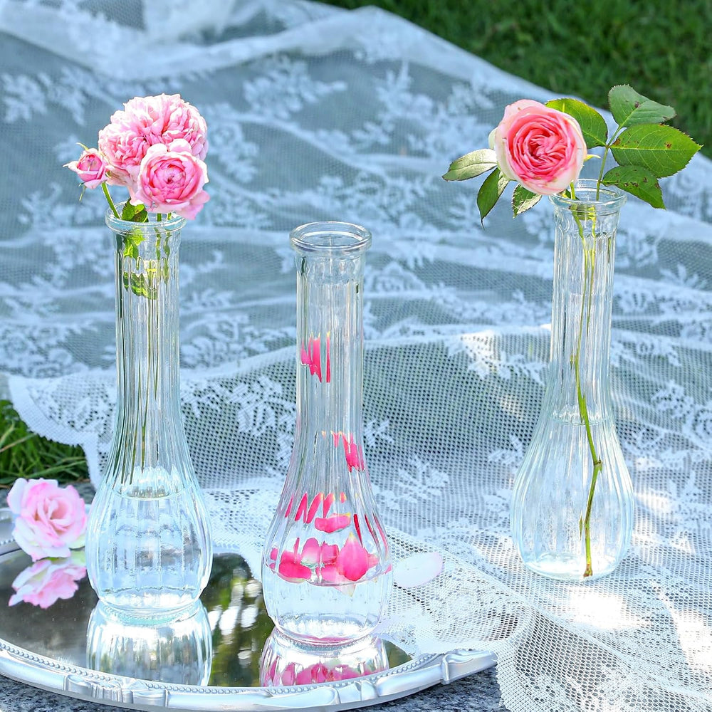 12 Pcs Clear Ribbed Glass Bud Vases for Centerpiece 8.5 Inch