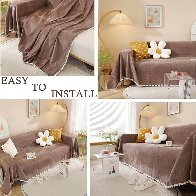 HANDONTIME Brown Sofa Covers Slipcover Simple Couch Cover - Image 5