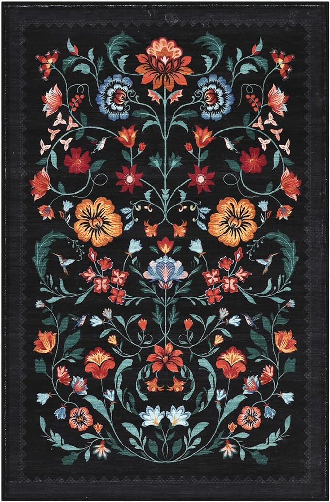 Floral Rug for Entryway 2x3 Rugs Machine Washable Boho Small Area Rug Non-Slip - Image 4