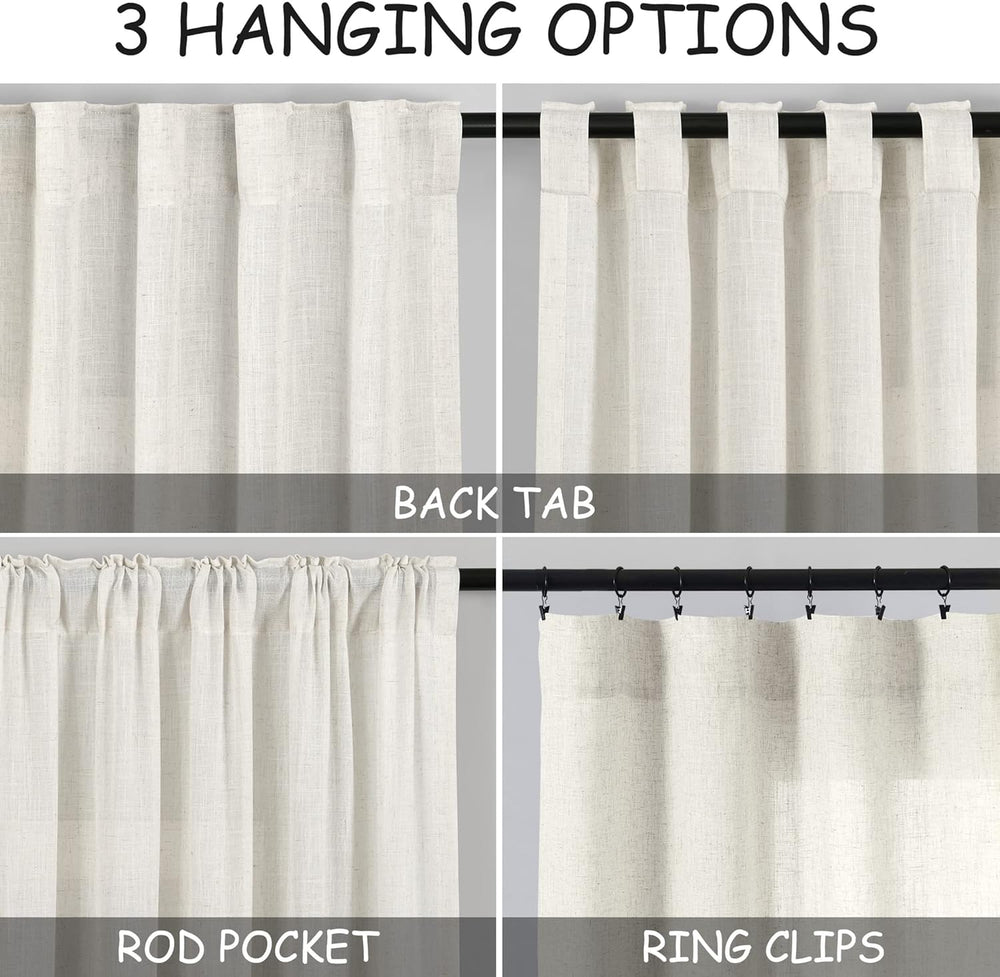 Extra Long Curtains 120 inch Length 2 Panels Back Tab Neutral Farmhouse Drape...