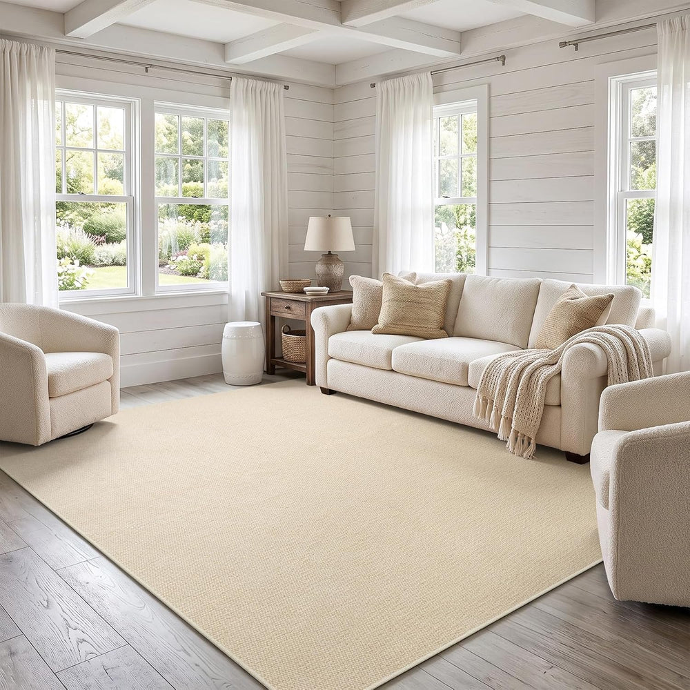 Faux Jute Area Rug 6'x9', Washable & Non-Slip, Off White
