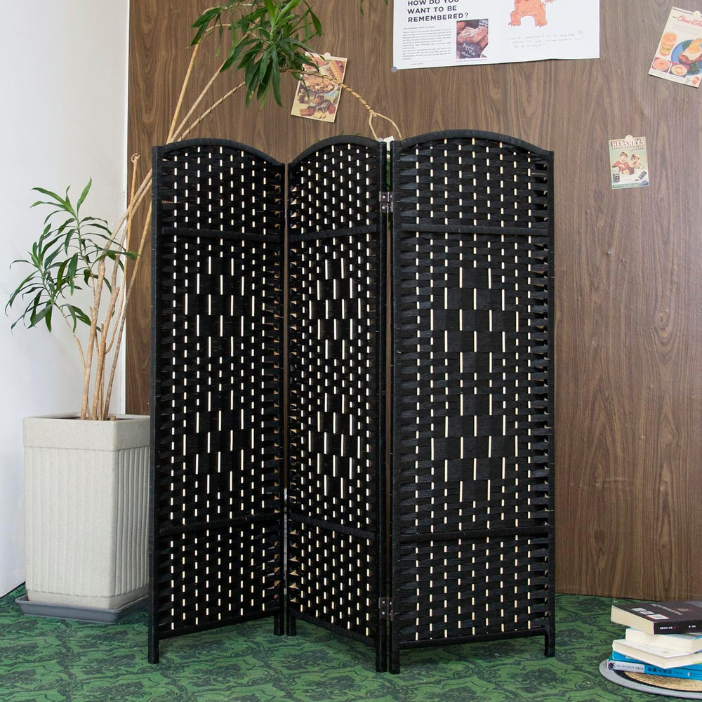 Furnnylane 3 Panel Black Rattan Room Divider for Room Separation, 47.2" ...