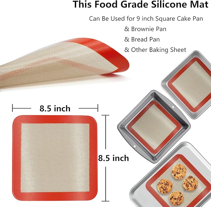 Square Silicone Baking Mats for 9 Inch Cake Pan, 8.5" Food Grade Non-stick - Image 2