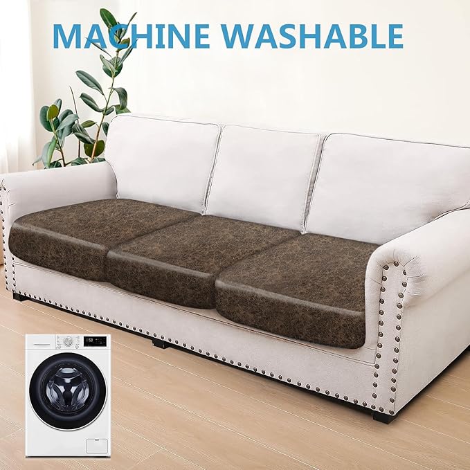 Leather Look Couch Cushion Covers Sofa Seat Slipcovers Sets Couches Furniture - Image 3